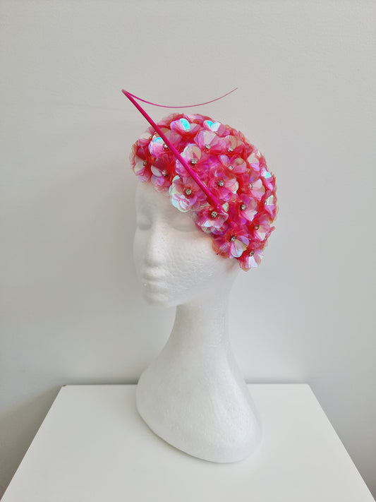 3d sequin flower pink headpiece side front