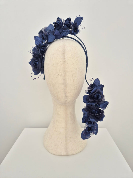 Navy blue floral headpiece