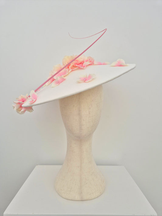 pink and ivory floral hat