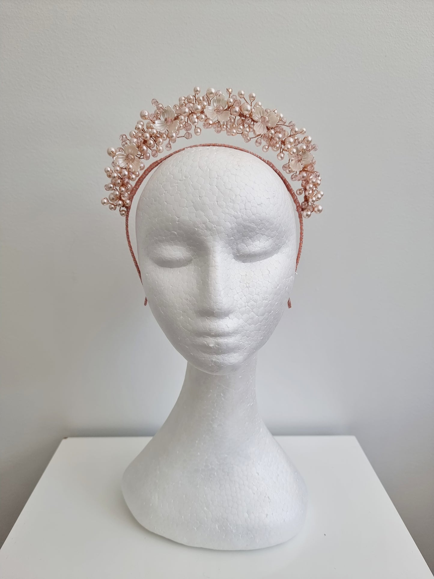 Miss Sienna. Womens pearl and crystal beaded headband in Pale Pink/ivory