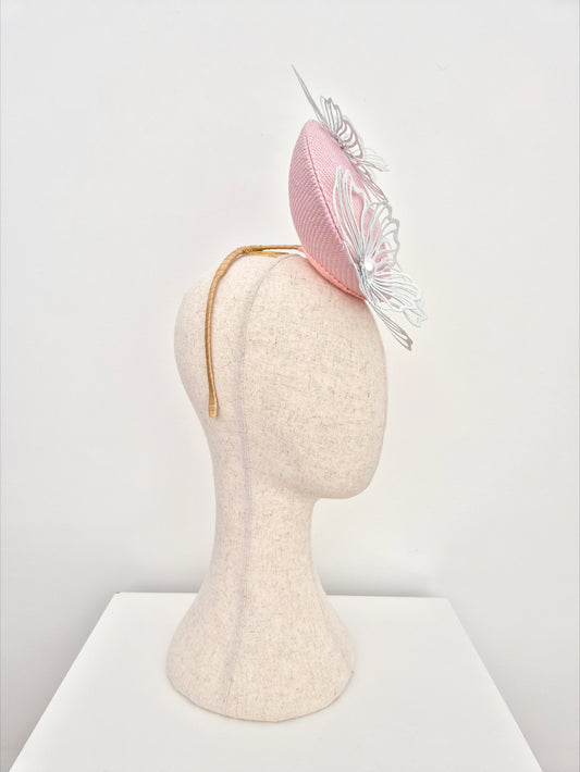 Miss Peyton. Womens Pale Pink button percher headpiece with white flowers
