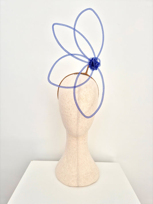 Miss Amour. Womens wired crinoline petal headpiece in Royal Blue