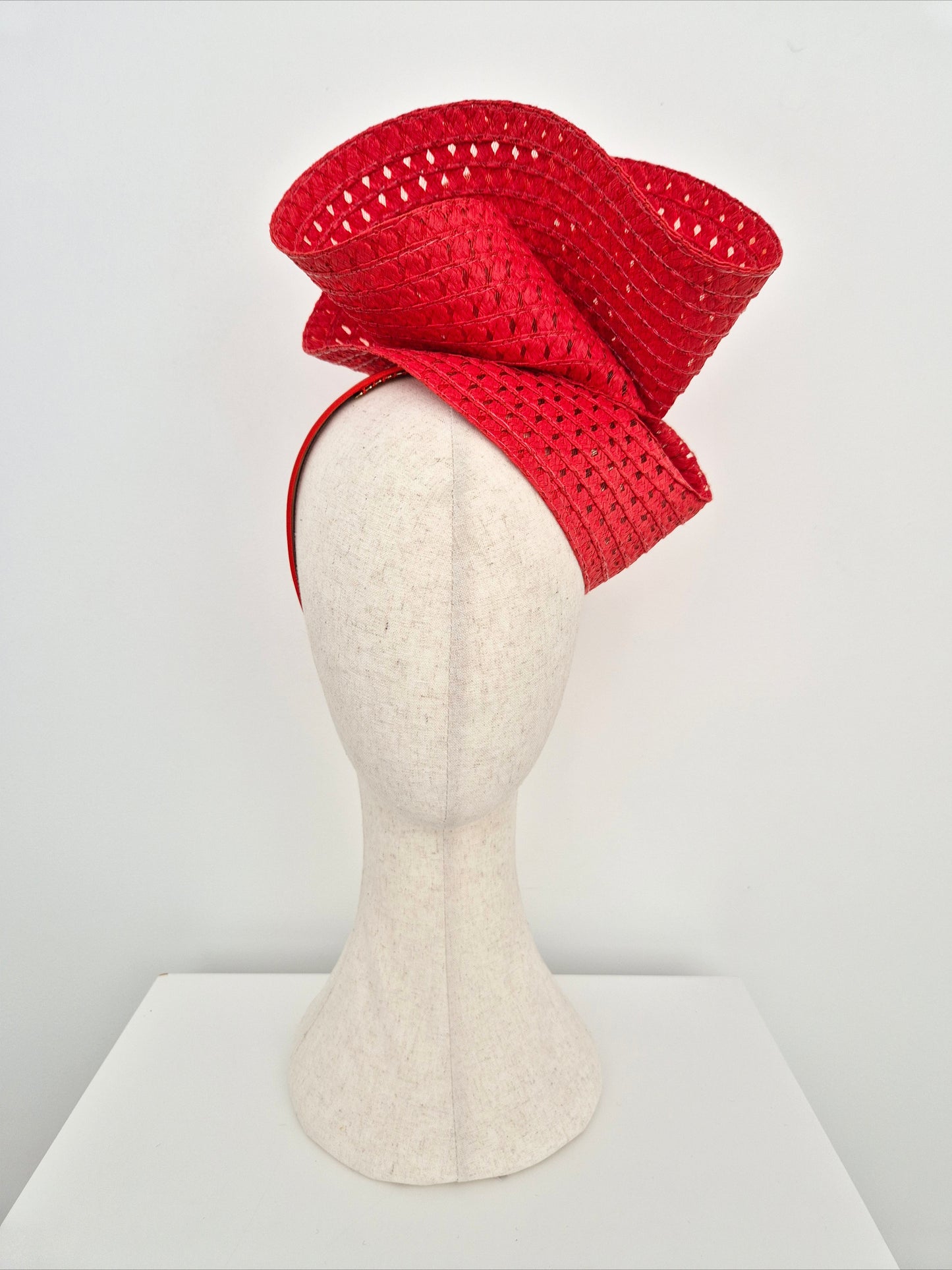 Miss Tara. Womens braided straw headpiece in Red