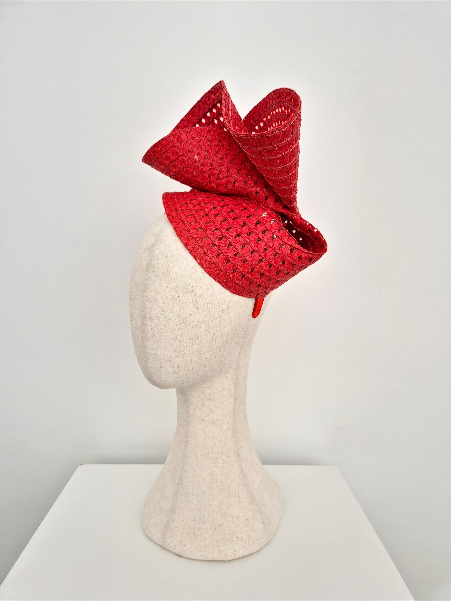 Miss Tara. Womens braided straw headpiece in Red