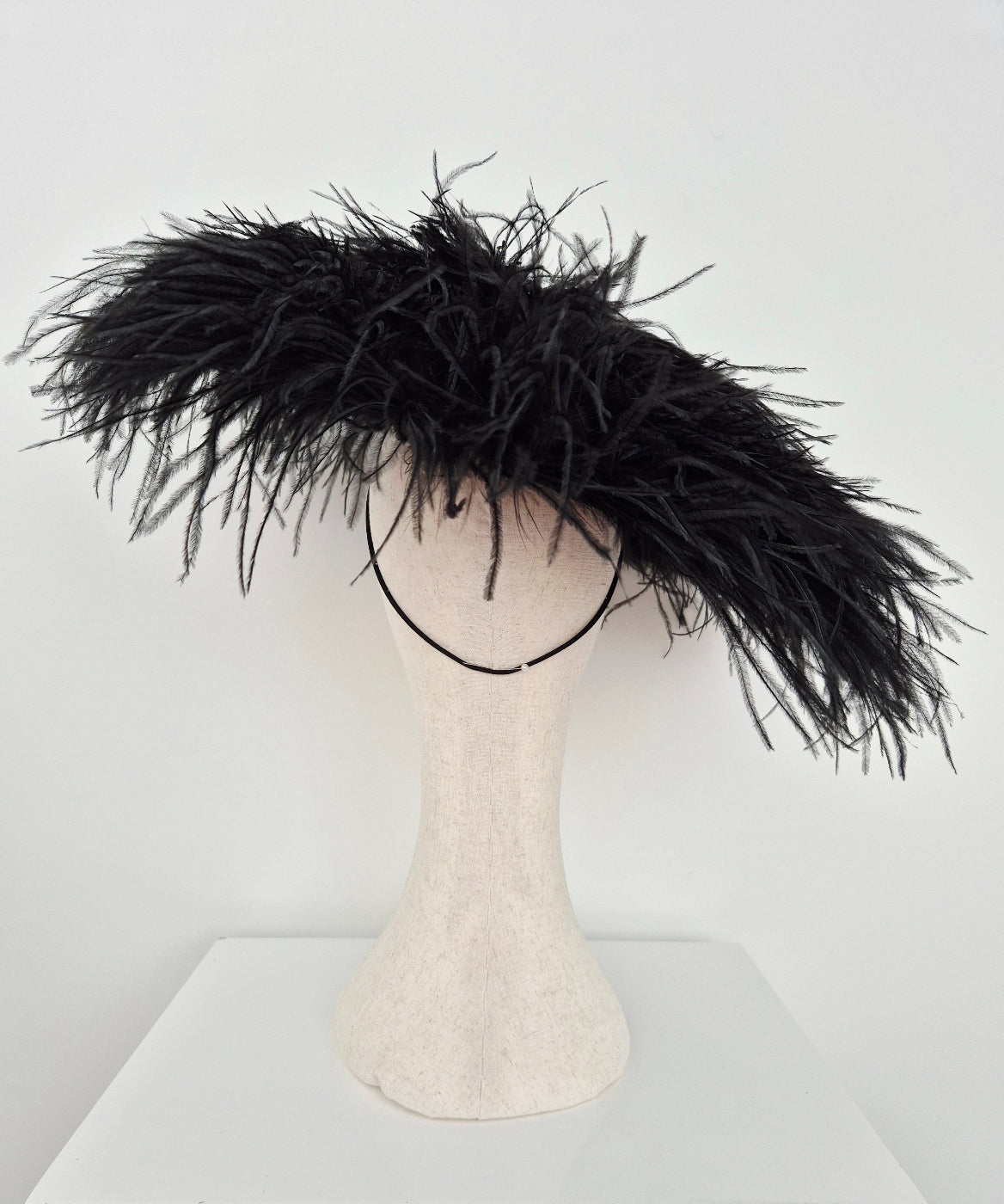 back view black feather hat
