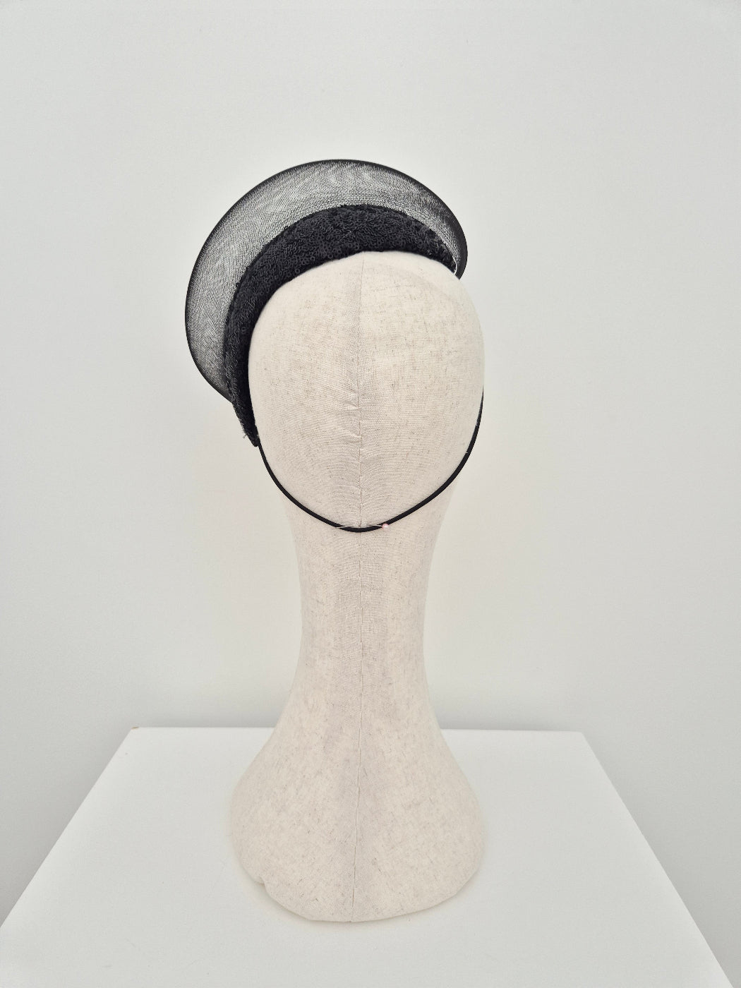 back view black sequin headpiece