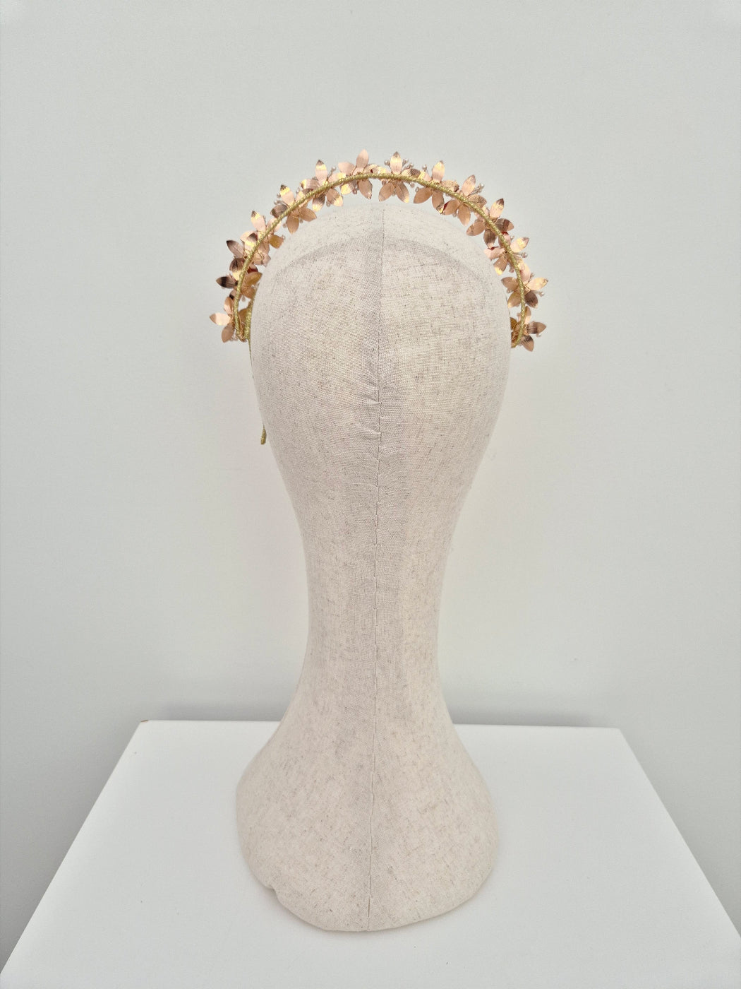 back view gold and red floral headpiece