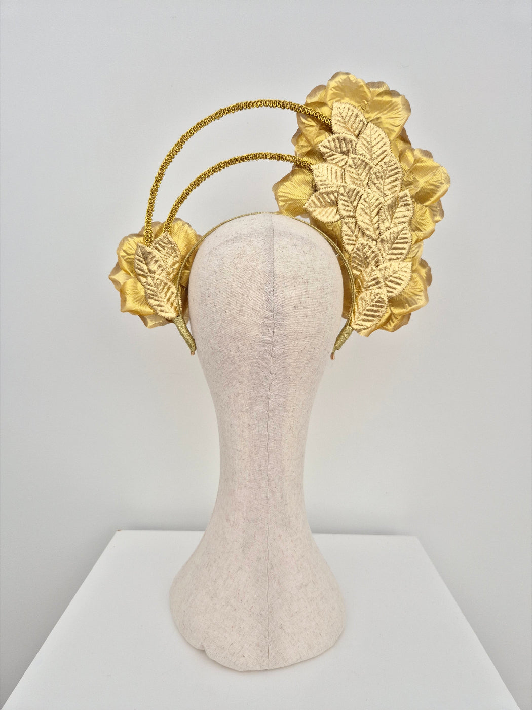 Back view gold double floral halo headpiece