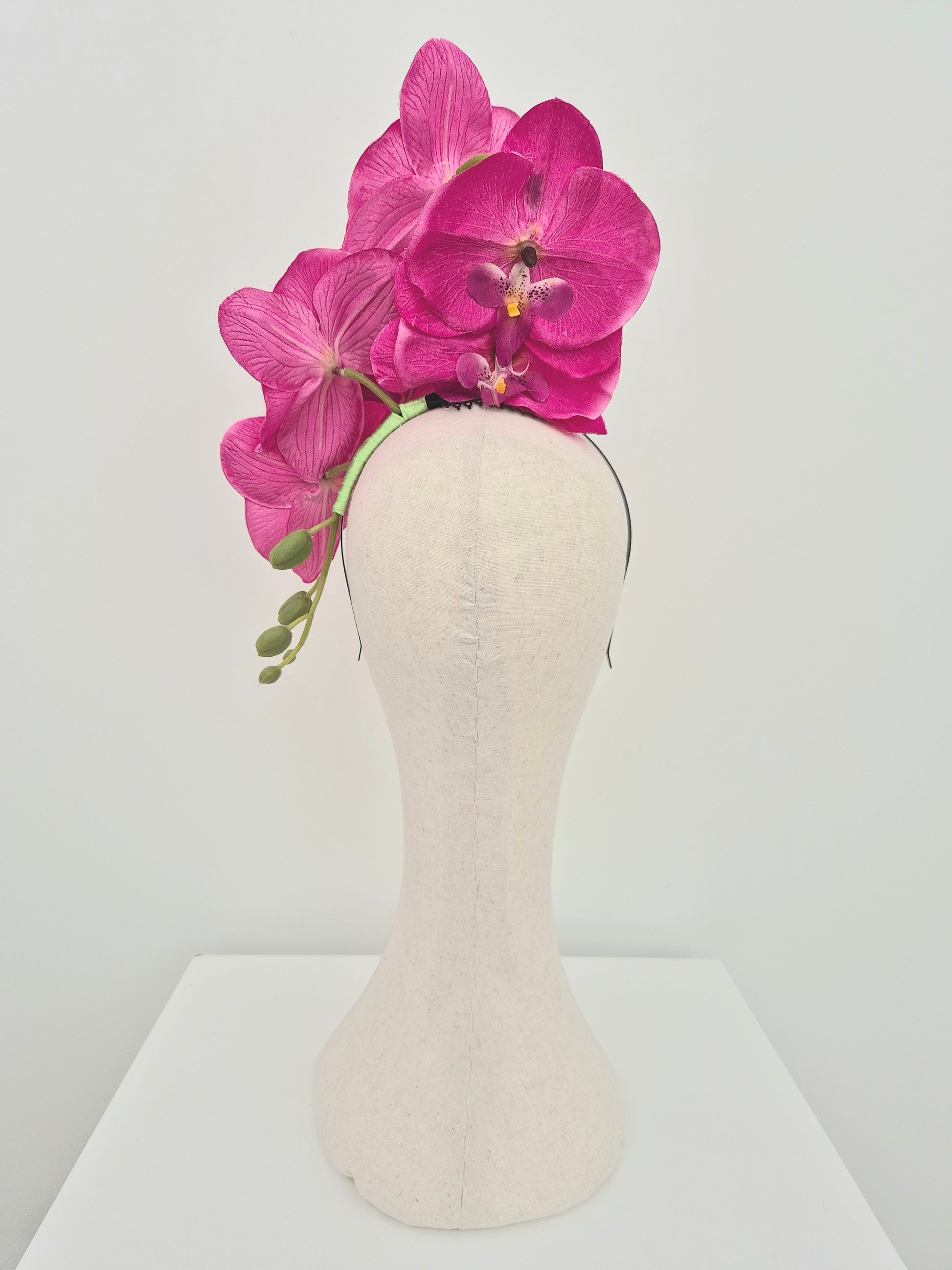 back view hot pink orchid headpiece