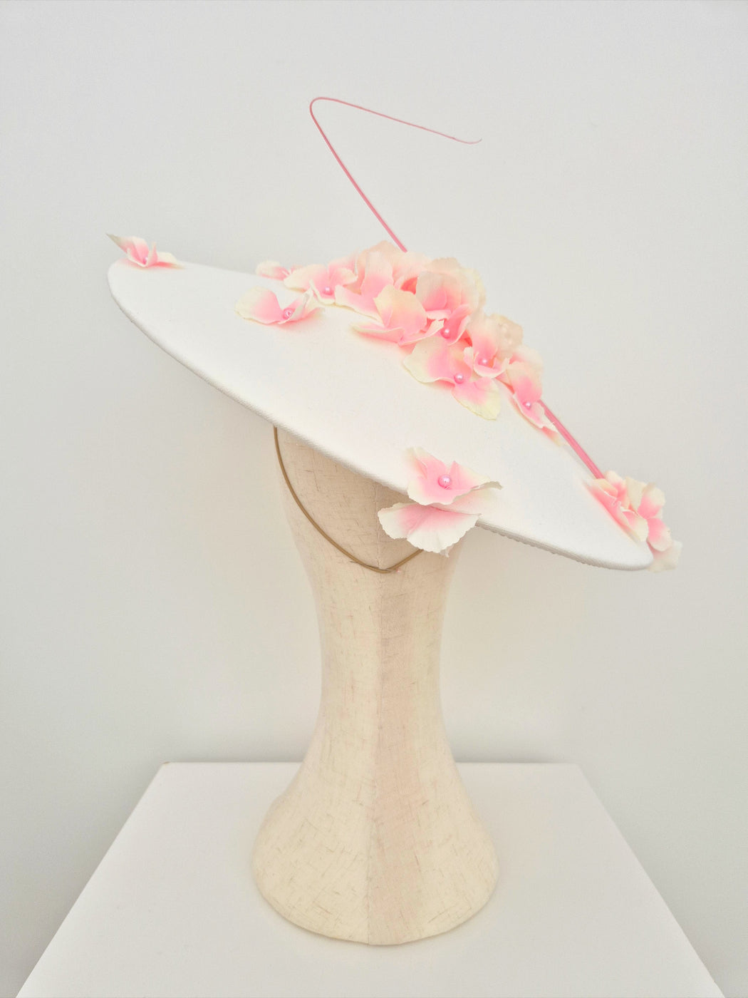 back view pink and ivory floral hat