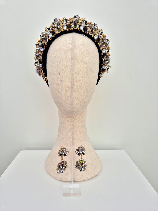 black and gold rhinestone headband set