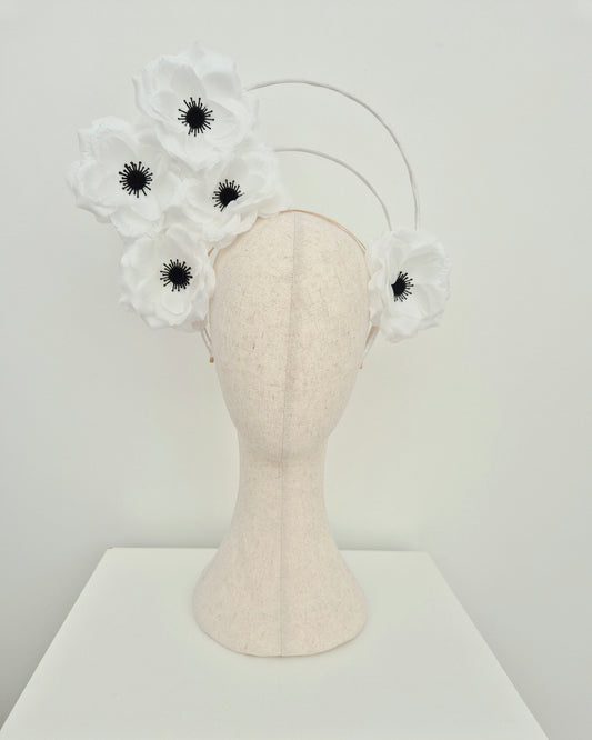 black and white floral halo headpiece