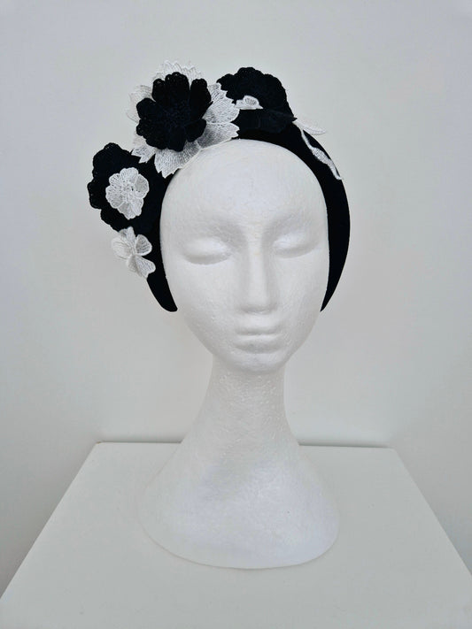 black and white floral headband