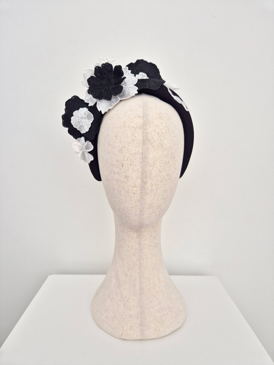 black and white floral lace headband
