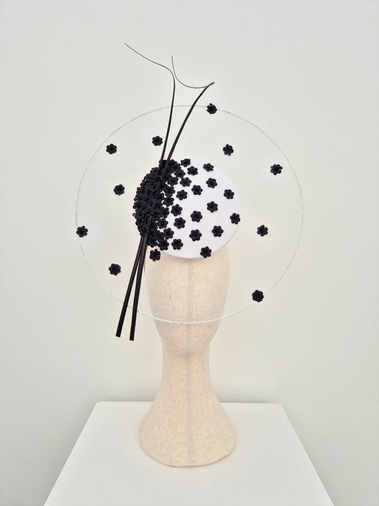 black and white floral percher headpiece