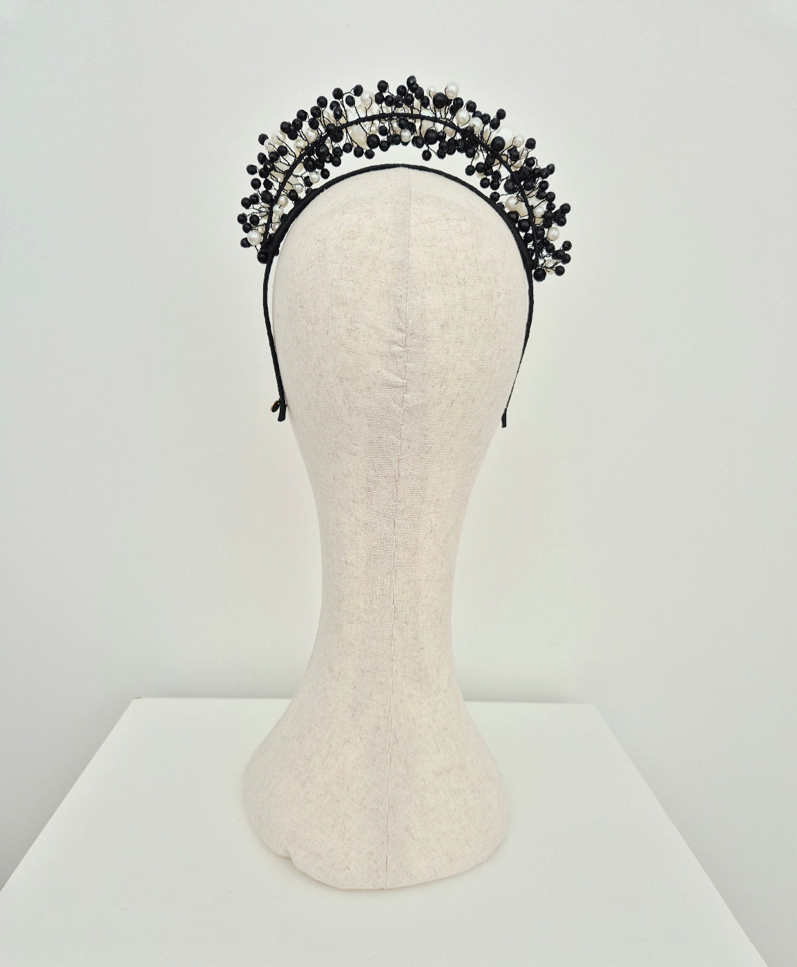 black and white pearl headband back view