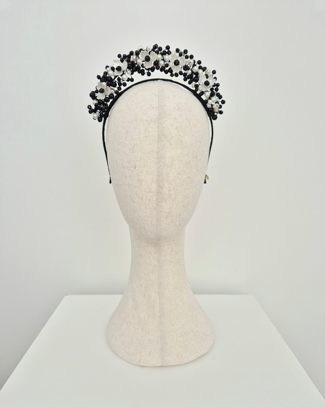 black and white pearl headpiece