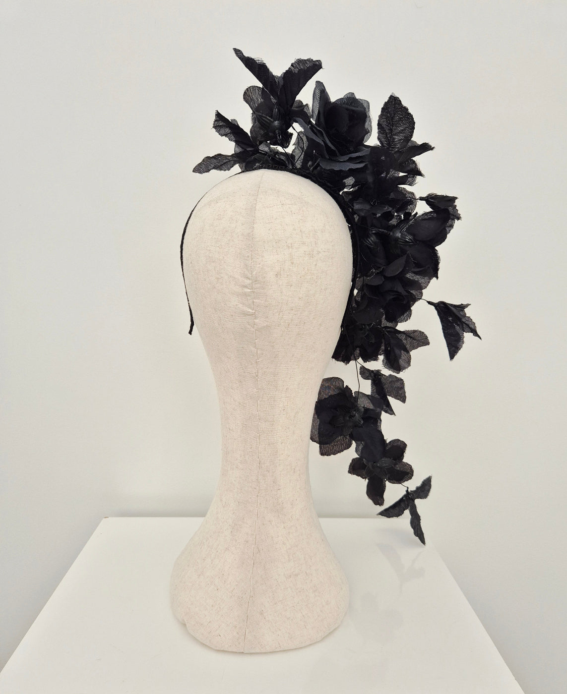 black floral headpiece back view