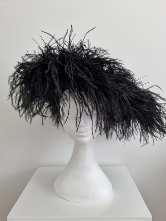 black ostrich feather hat front