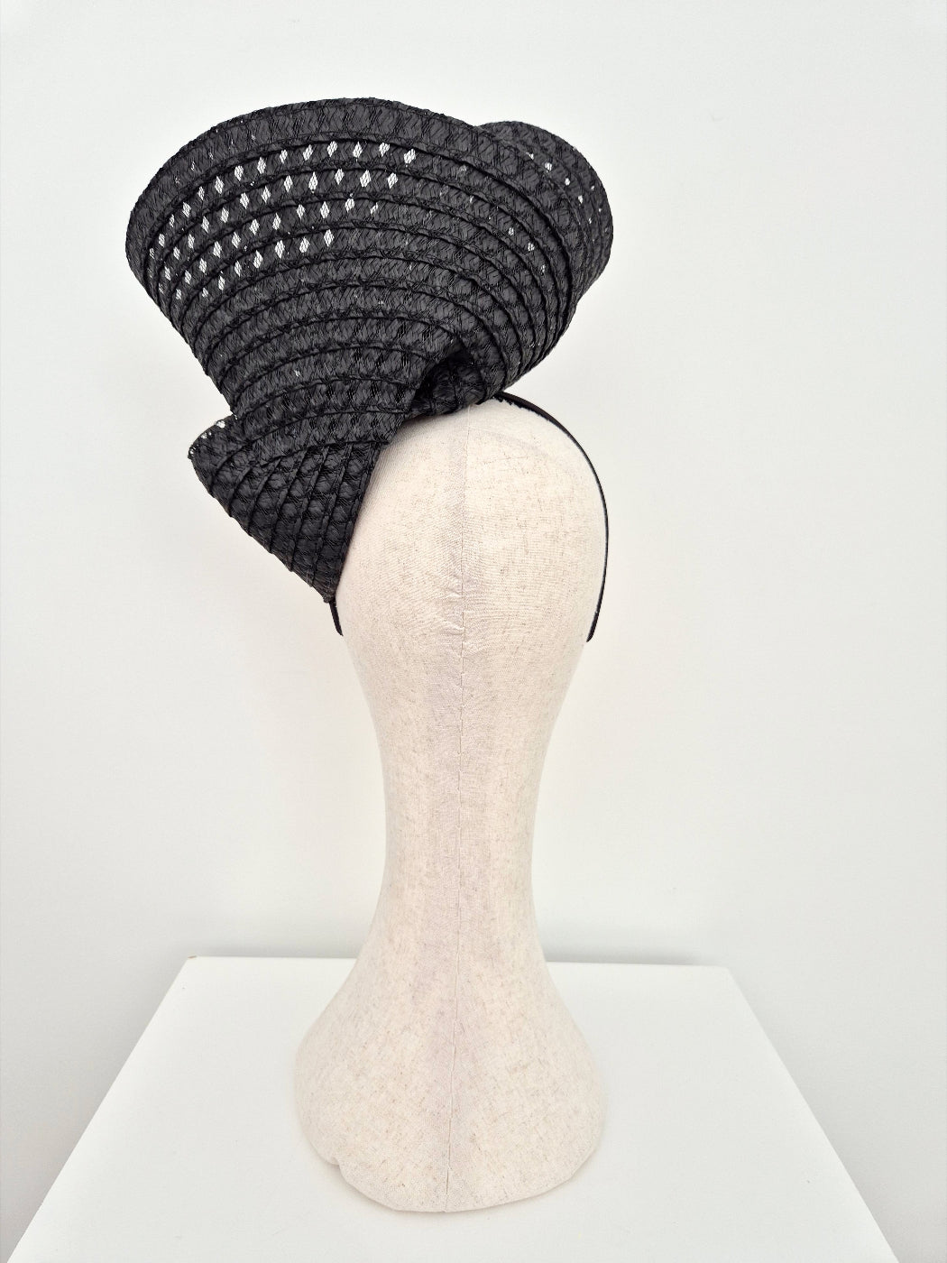 black straw headpiece back
