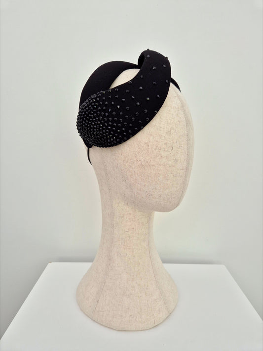 black vintage style headpiece with rhinestones side view