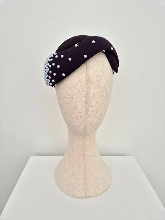 black vintage style headpiece with pearls