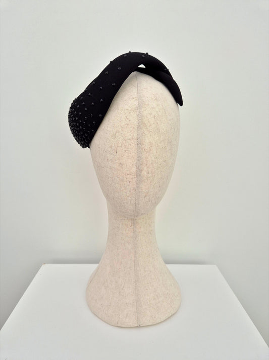 black vintage style headpiece with rhinestones