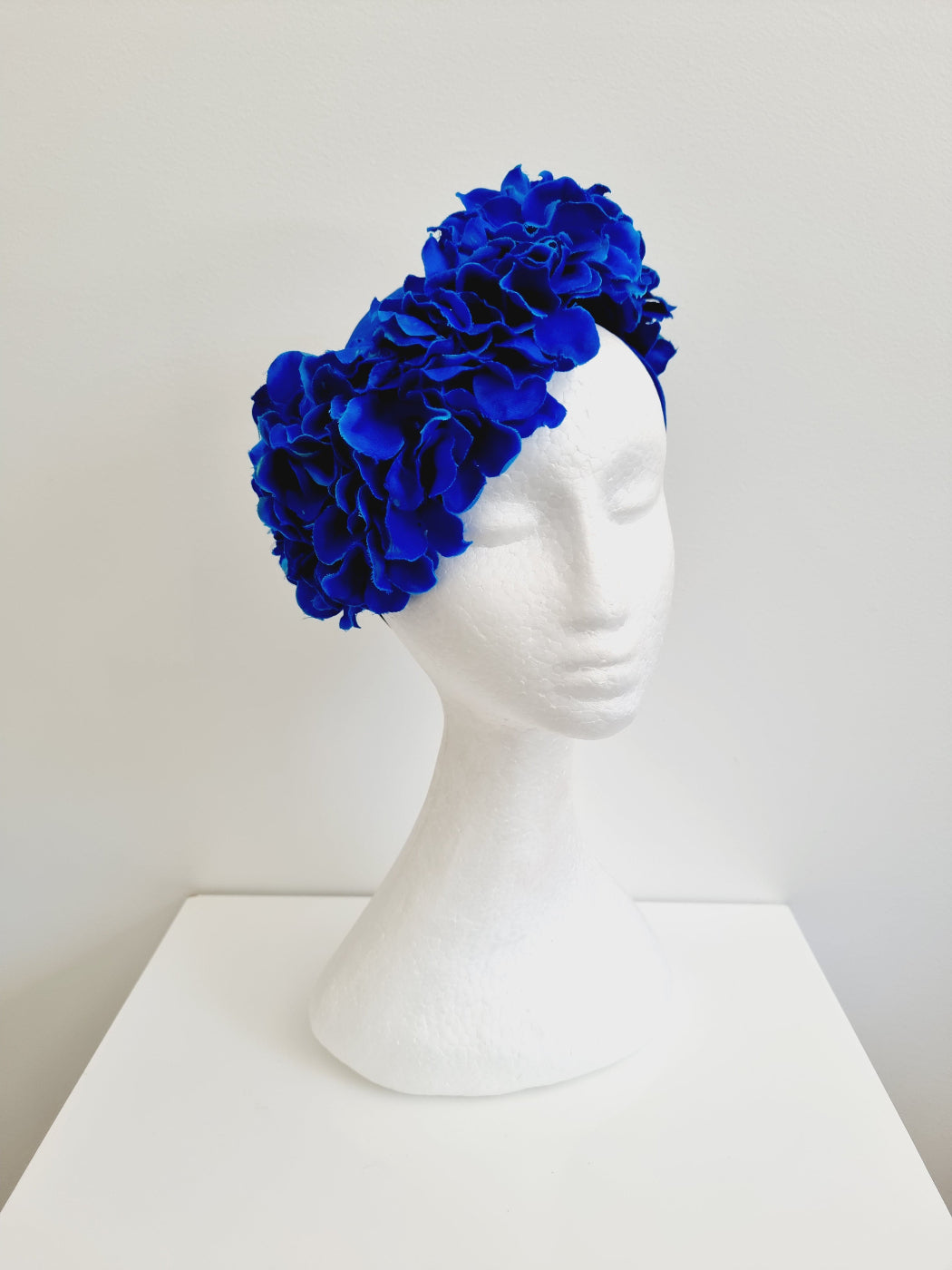 blue floral vintage style headpiece side front view