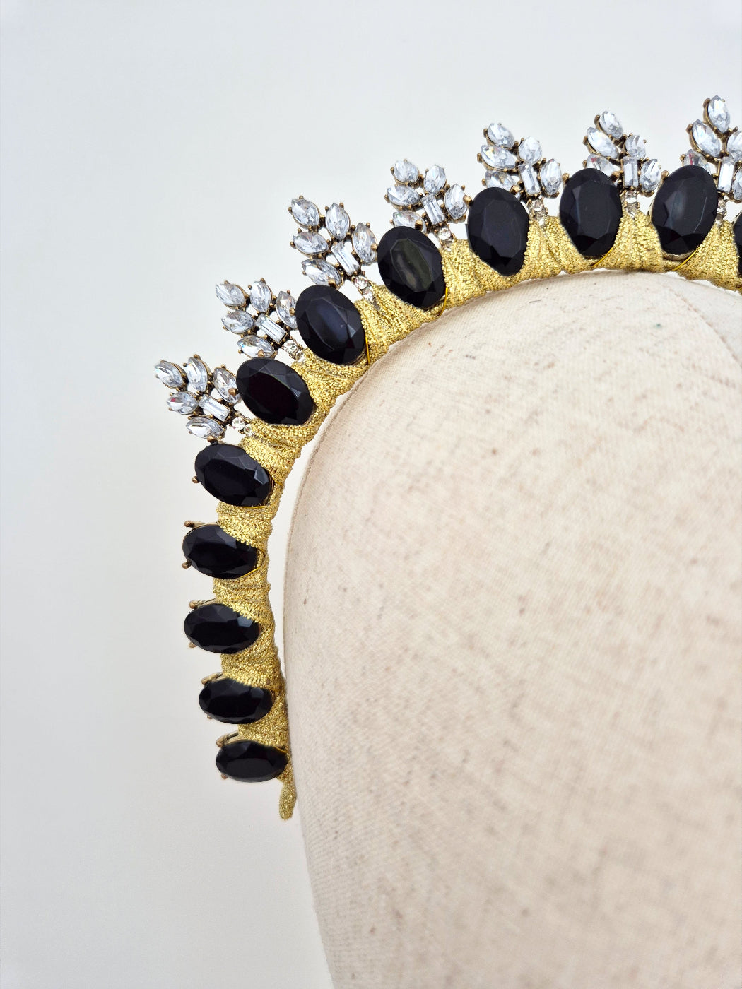 close up black rhinestone crown