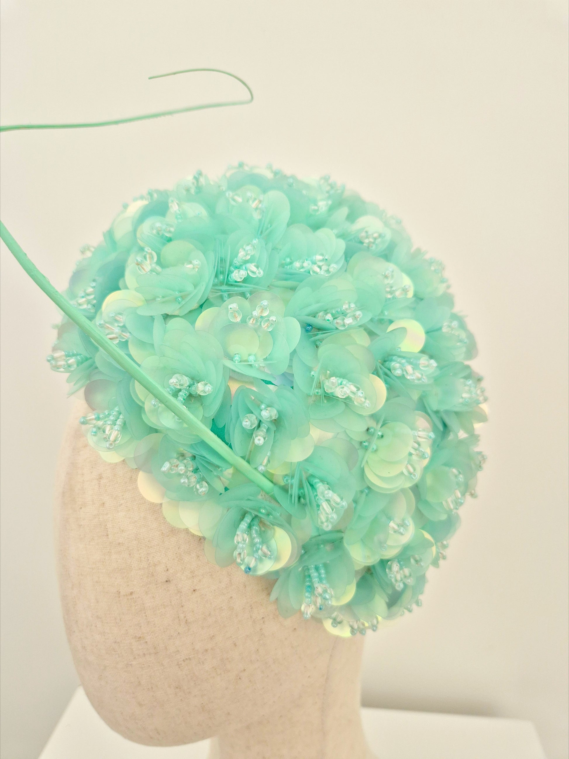 close up mint green 3d floral headpiece
