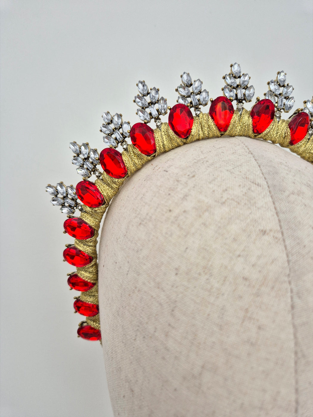 close up red rhinestone crown