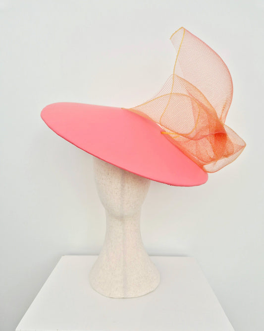 coral pink leather coolie hat 
