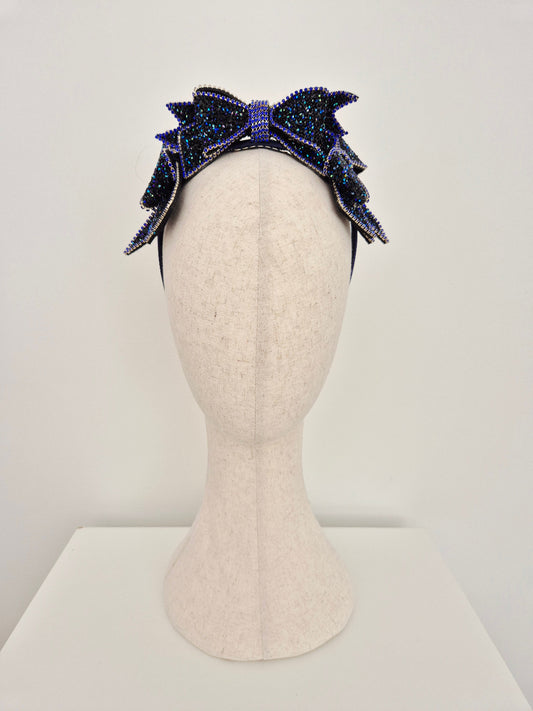dark blue rhinestone bow headpiece
