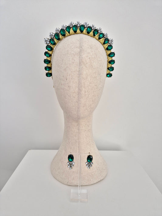 emerald green crown and earing set