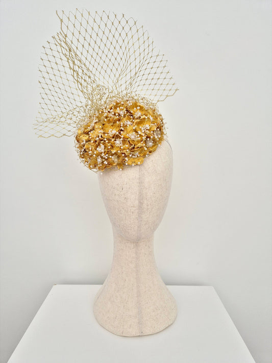 gold 3d flower headpiece with veiling 