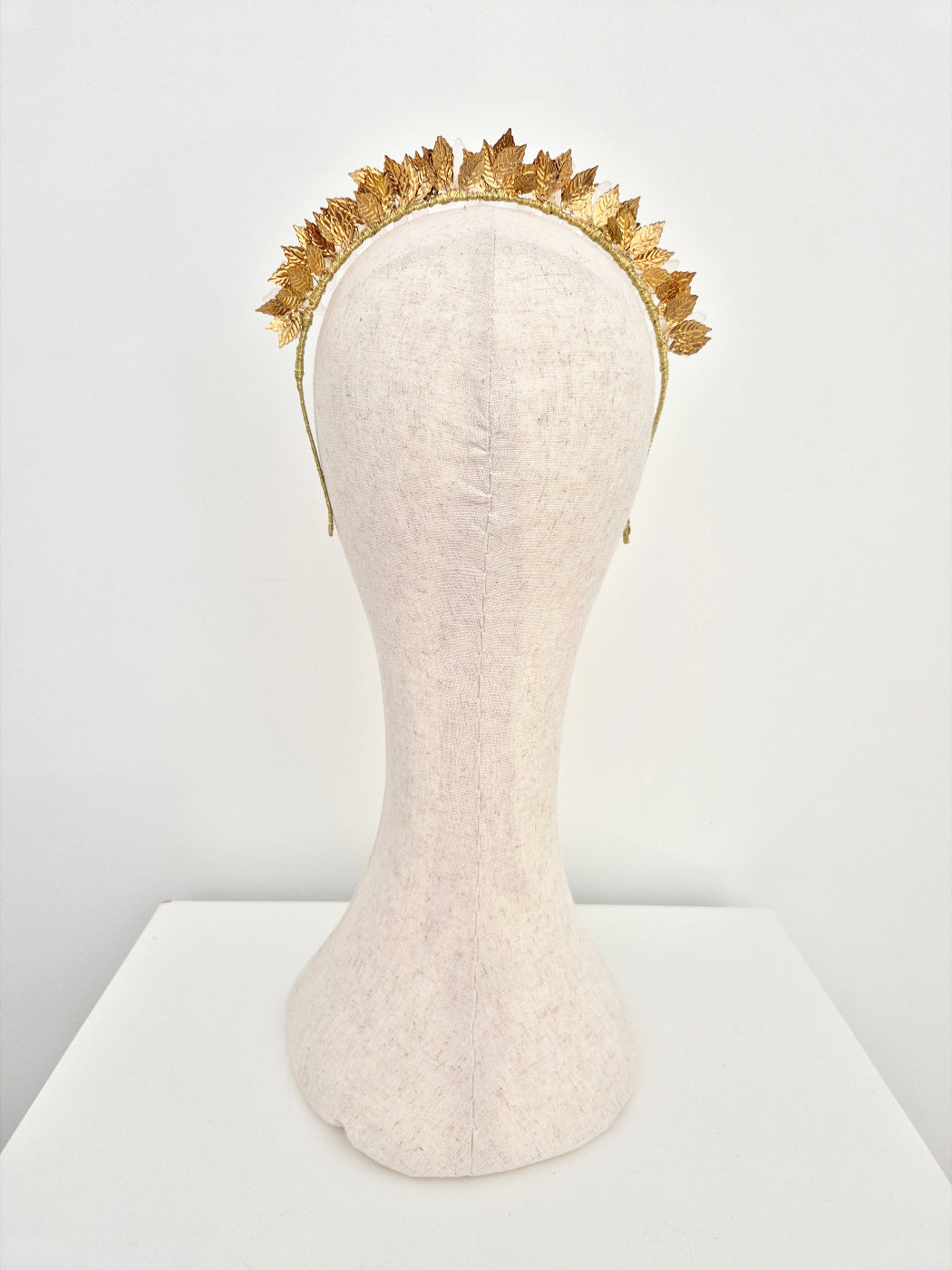 gold and white floral headband back view