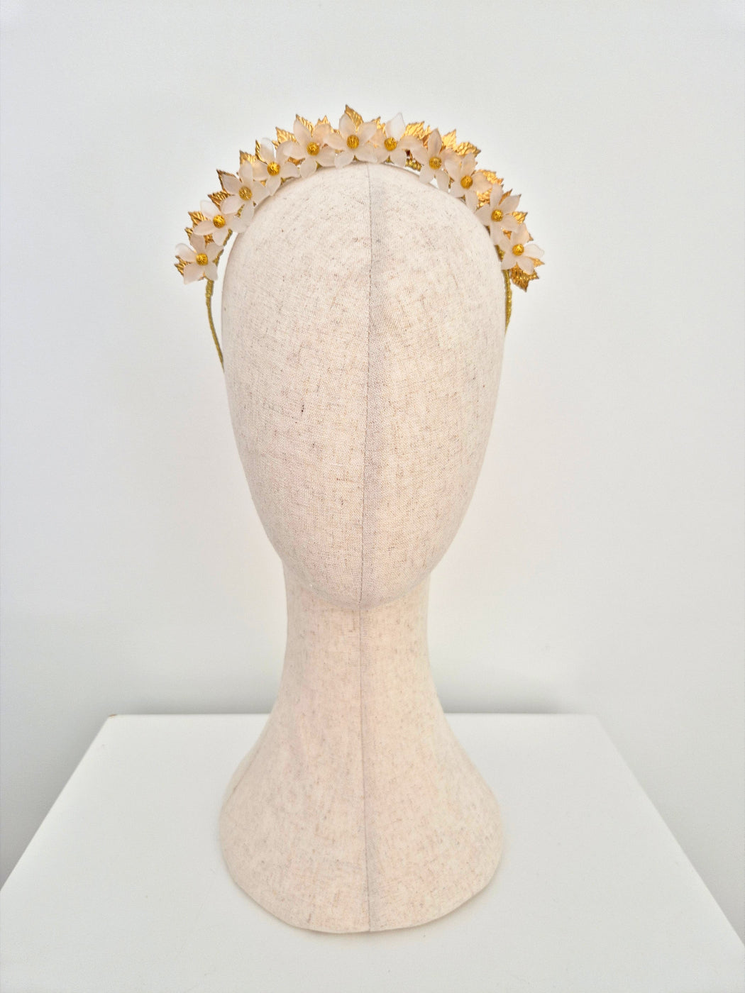 gold and white floral crown