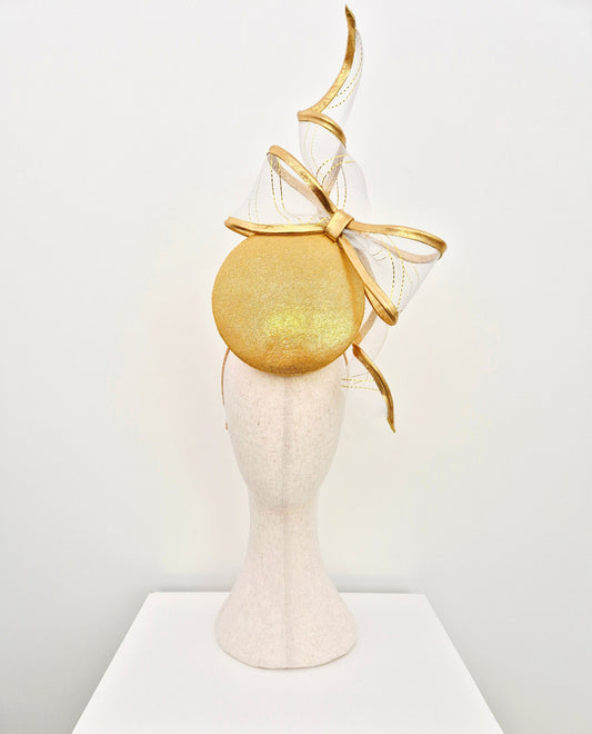 gold percher headpiece with bow