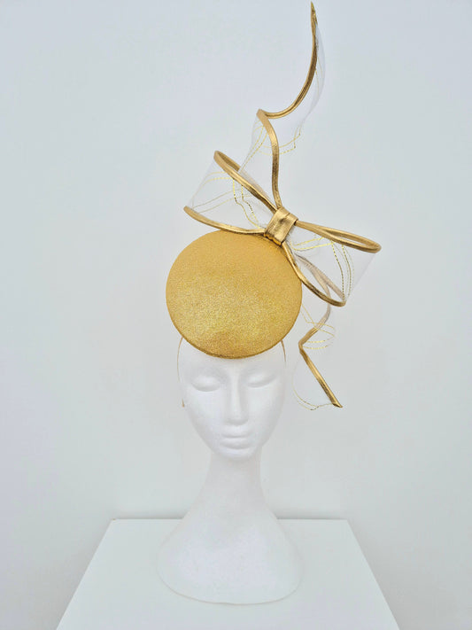 gold percher headpiece with bow