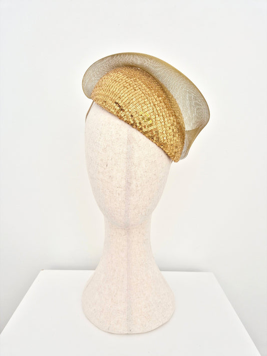 gold sequin headpiece