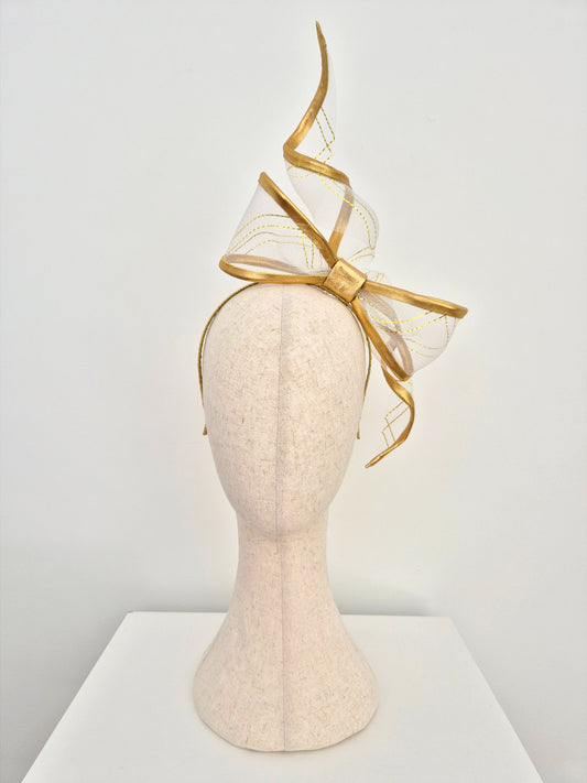 gold crinoline wired bow headpiece