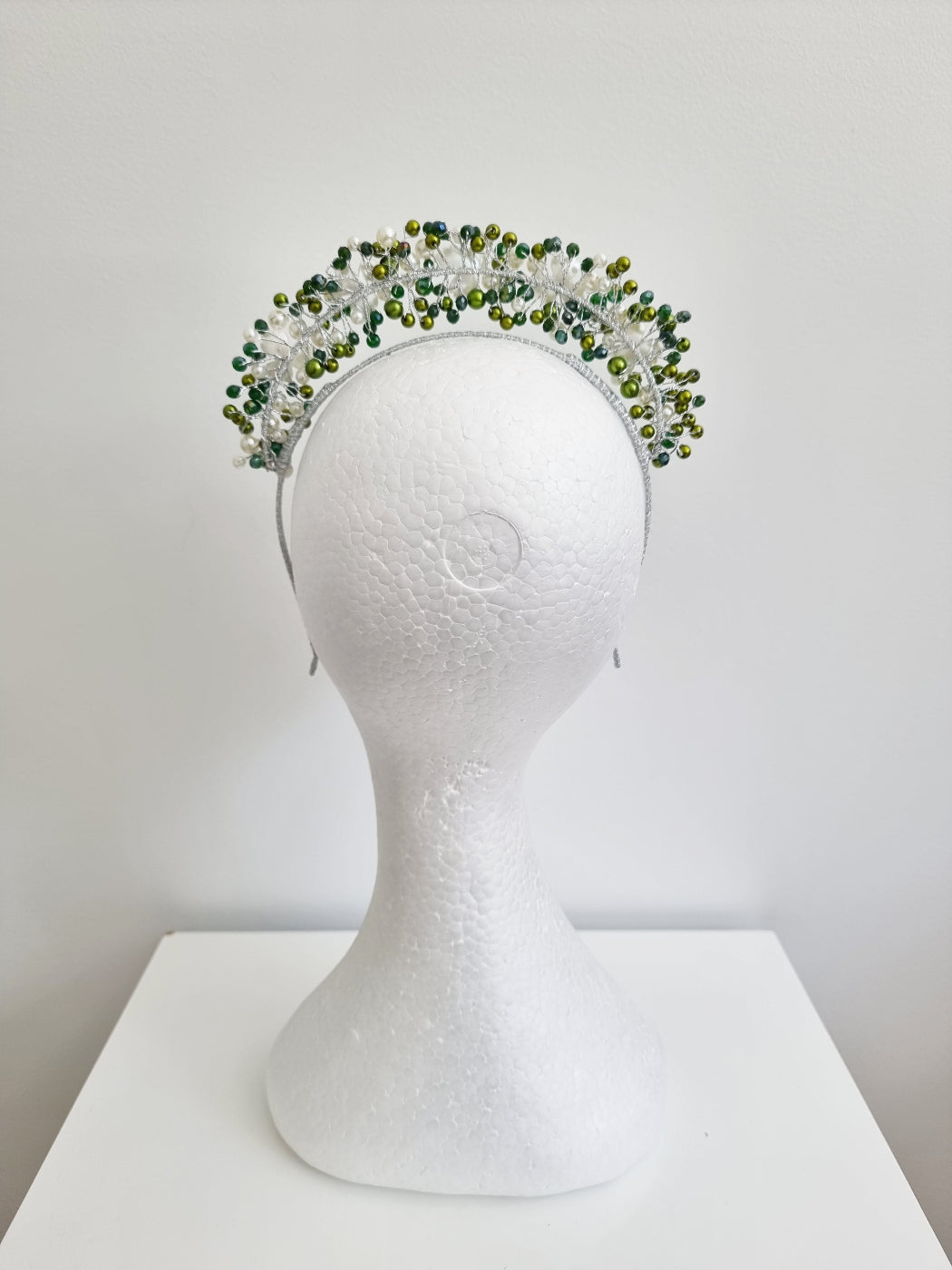 green pearl floral headband back view