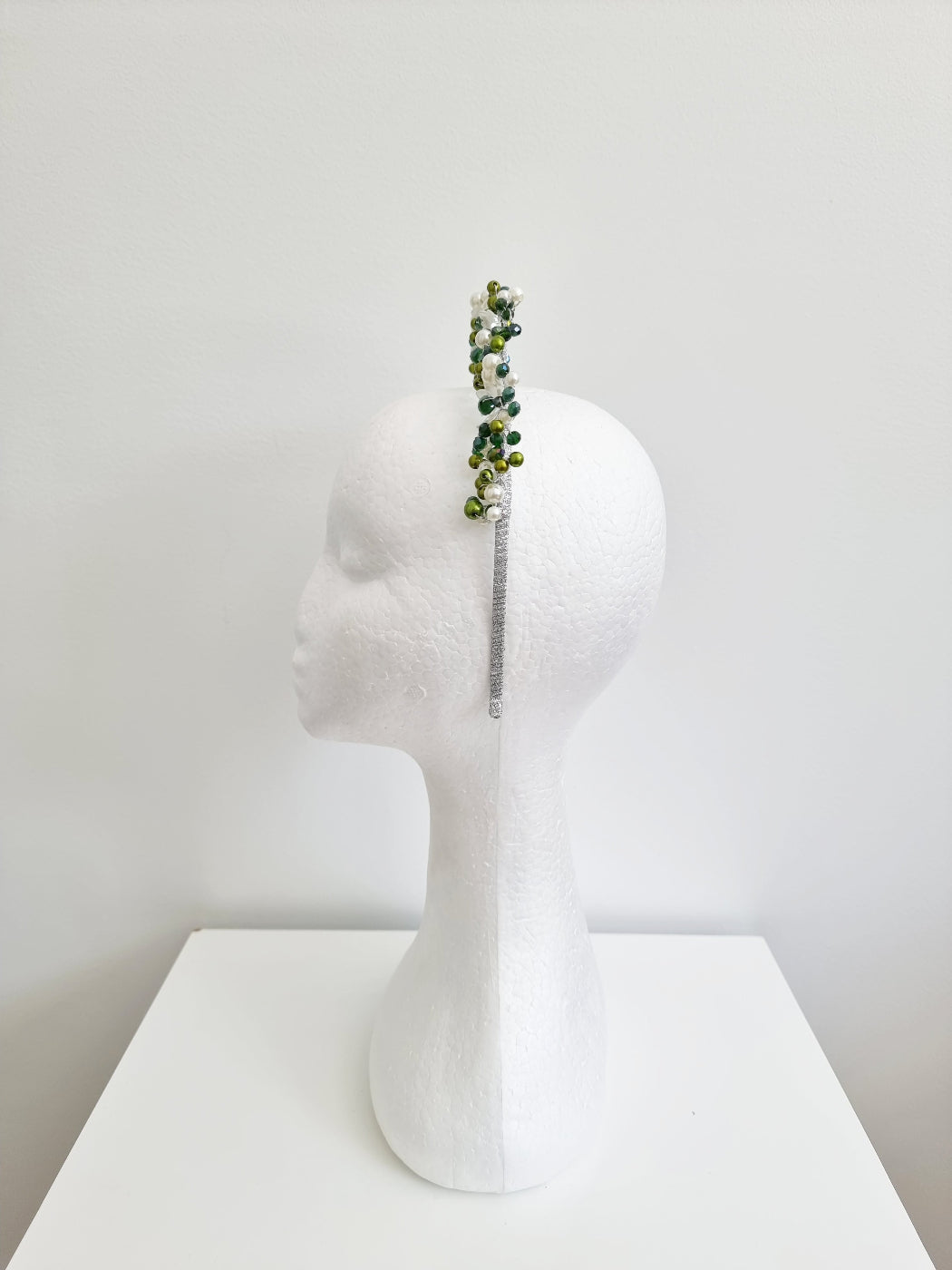 green pearl headpiece side view