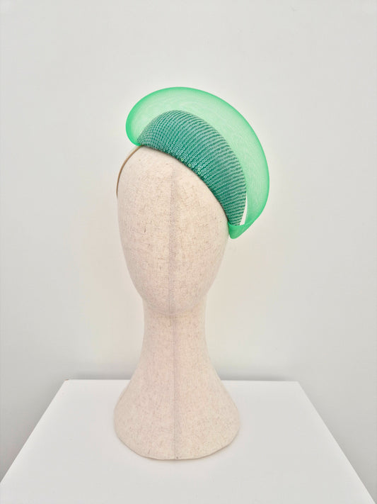 green sequin headpiece with crinoline wave