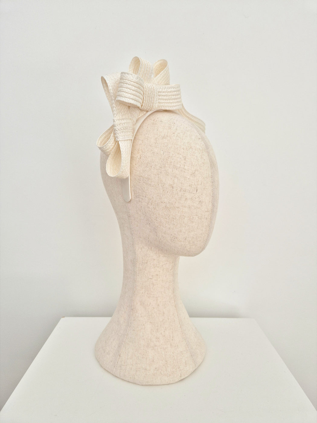 ivory stacked bow headpiece side view