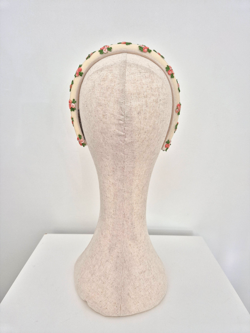 ivory velvet headband with rosebuds back view