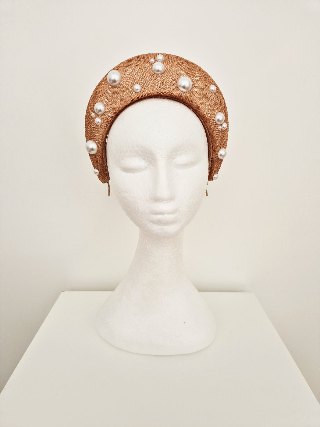latte straw halo headband  with pearls