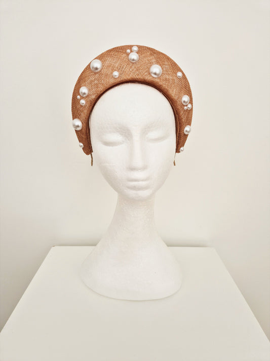 latte straw halo headband  with pearls