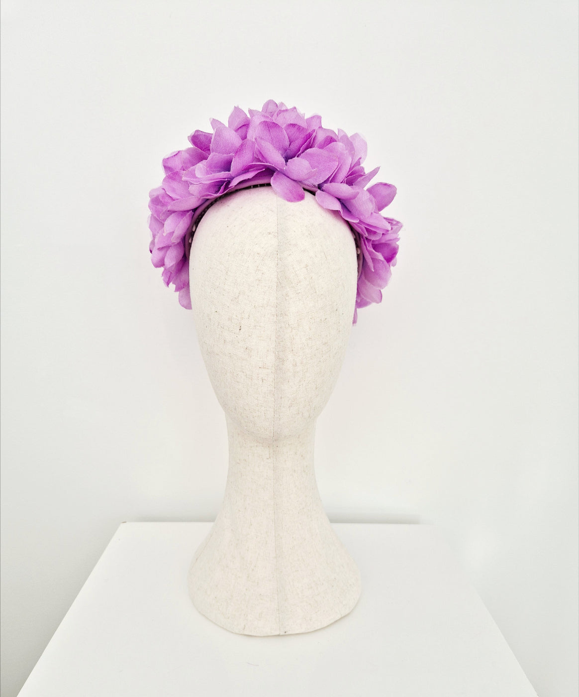 lavender floral pillbox headpiece
