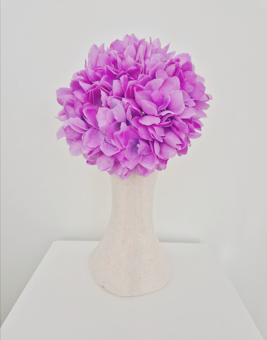 lavender pillbox headpiece back view